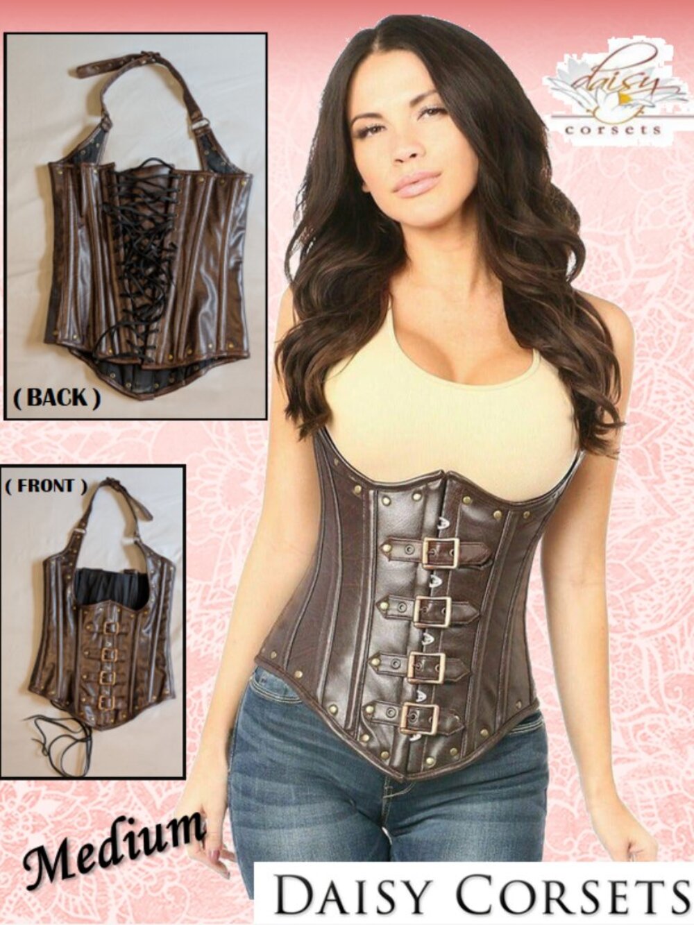 Daisy Distressed Leather Corset, Medium